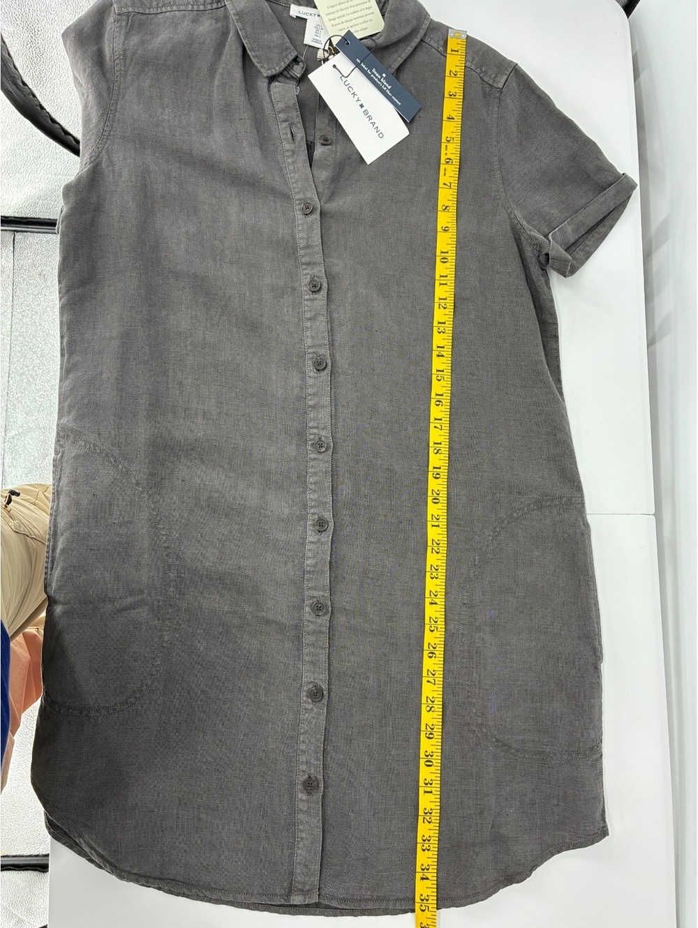 Lucky Brand NWT Vintage Look Linen Blend Shirt Dress in Taupe Size Large - Picture 5 of 7